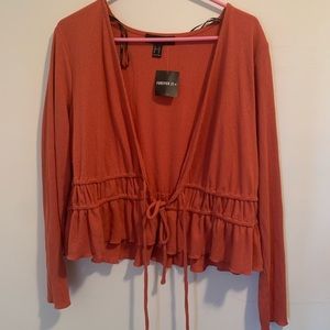 F21+ Burnt Orange Tie-Front Sweater